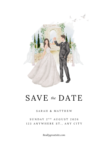 Illustrated White and Green Save the Date Wedding Invite
