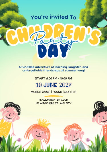Green, Yellow, and Blue Illustrated Children's Invitation