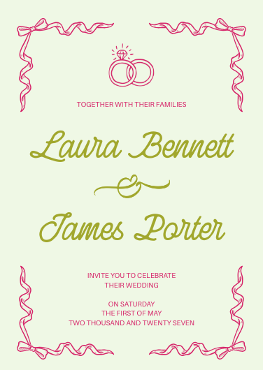 Green and Pink Retro Coquette Dopamine Wedding Invitation