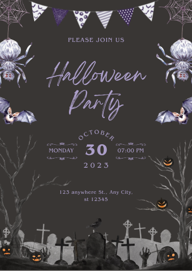 Modern Grey and Black Halloween Party Invitation
