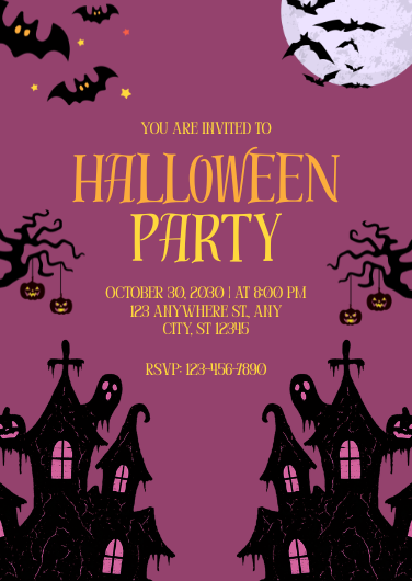 Spooky Purple and Black Halloween Party Invitation Template