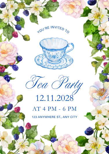 Elegant Watercolor Floral Tea Party Invitation Template