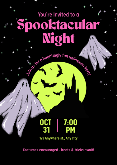 Playful Pink and Lime Spooktacular Halloween Invitation