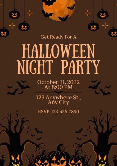 Orange Black and Brown Halloween Night Party Invite