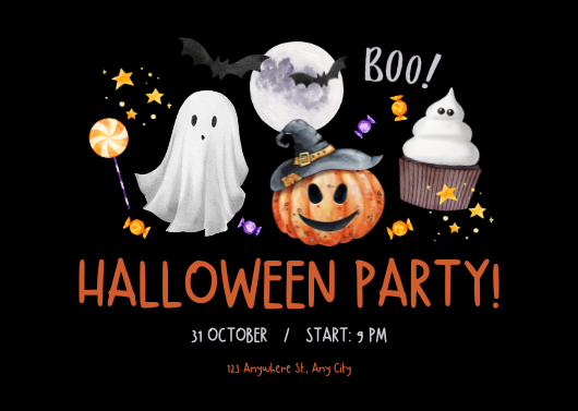 Cute Watercolor Halloween Party Invitation Template