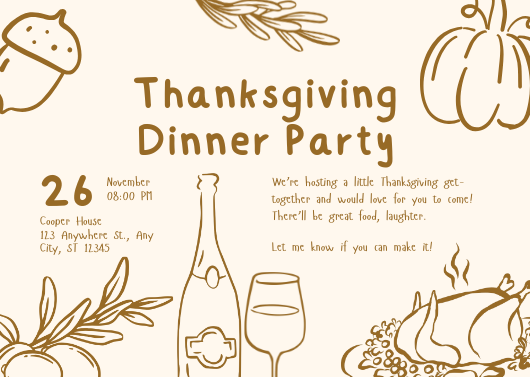 Rustic Illustrated Thanksgiving Dinner Party Invitation