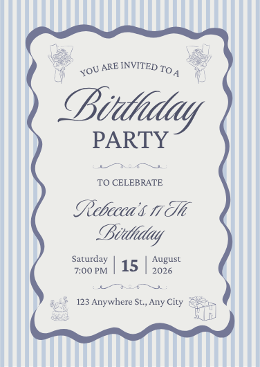 Blue and White Minimalist Birthday Invitation Template