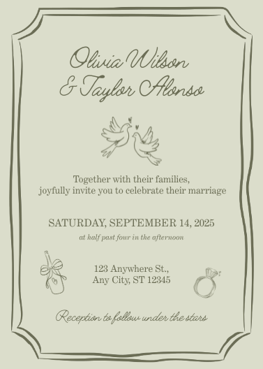 Sage Green Hand Drawn Wedding Invitation Template