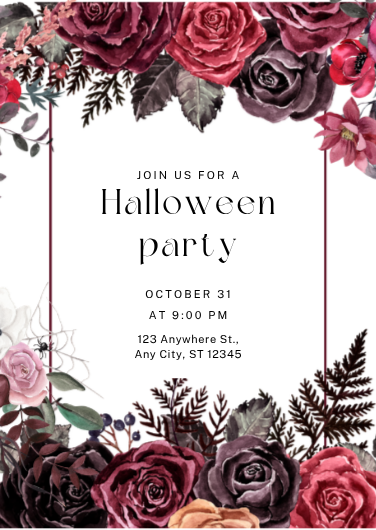 Black & Red Floral Watercolor Halloween Party Invitation