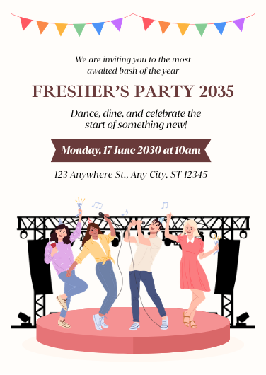 Pink and White Illustrated Fresher's Party Invitation