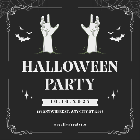 Spooky Black and White Illustrated Halloween Party Invitation