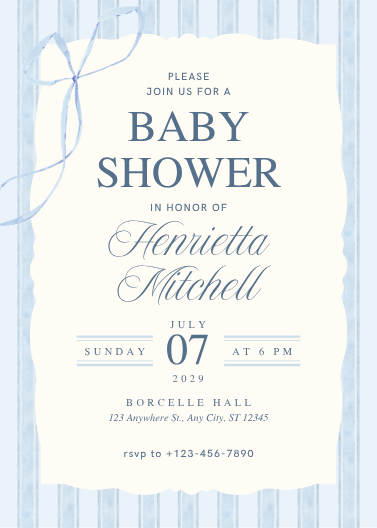 Elegant Blue and White Watercolor Baby Shower Invitation