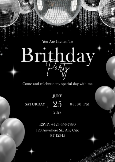 Elegant Black and White Birthday Invitation Template