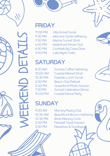 Coastal Bachelorette Weekend Itinerary Invitation Template