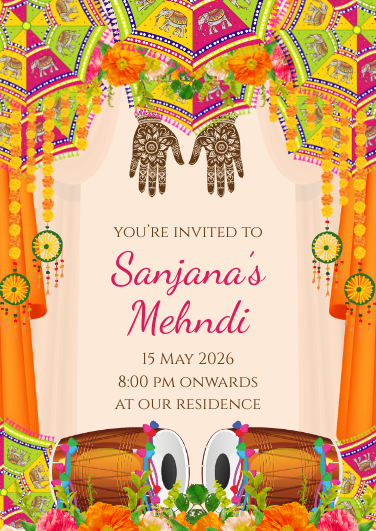 Multicoloured Traditional Mehndi Virtual Invitation
