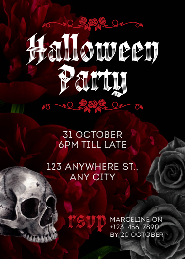 Red and Black Gothic Halloween Party Invitation