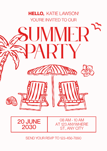 Red and White Line-Art Summer Party Invitation Template