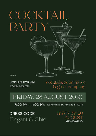 Green and Gold Elegant Cocktail Party Invitation Template