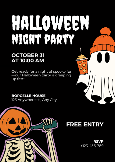 Black Illustrative Halloween Party Invitation Template