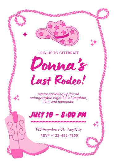 Pink Last Rodeo Bachelorette Party Invitation Template