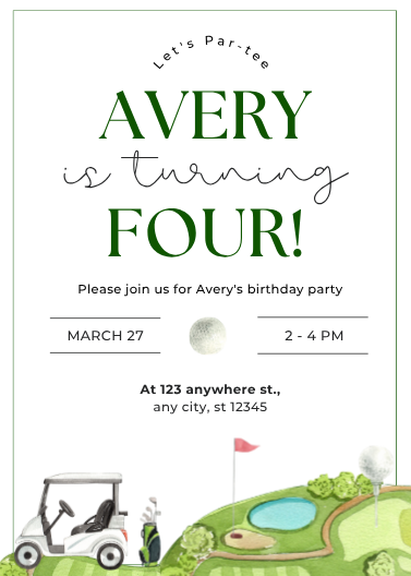 Golf Par-Tee Birthday Party Invitation