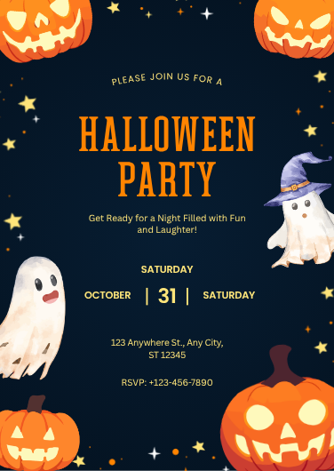 Retro Orange and Dark Navy Halloween Party Invitation