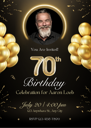Elegant Black and Gold 70th Birthday Invitation Template
