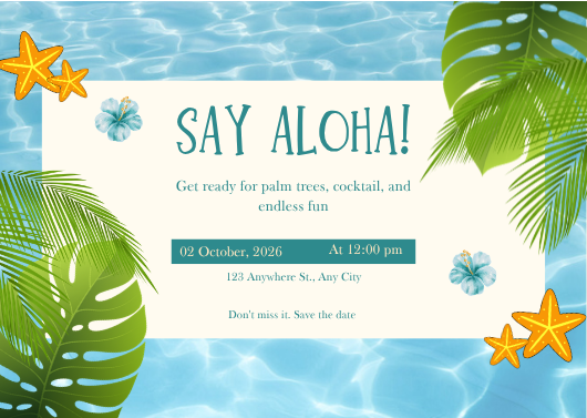 Blue and Green Tropical Beach Party Invitation Template