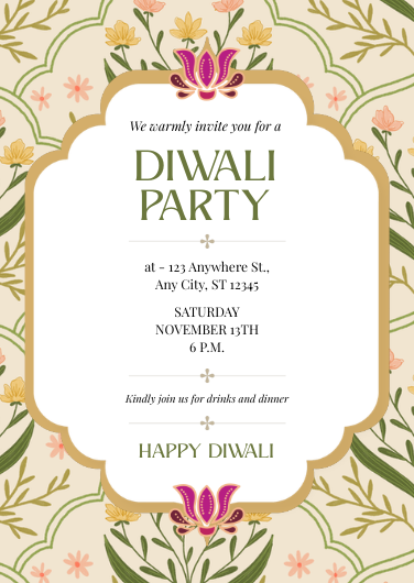Green, White, and Gold Festive Diwali Party Invitation