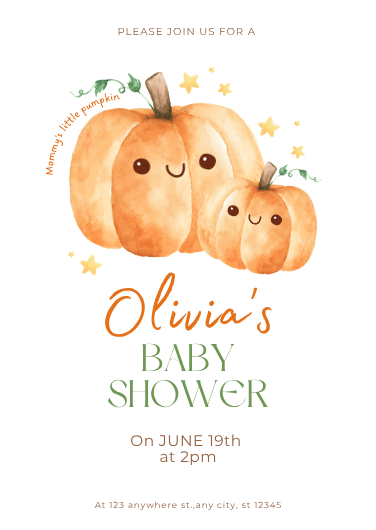 Watercolor Autumn Pumpkin Baby Shower Invitation