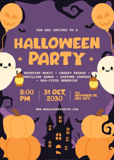 Editable Purple and Orange Playful Halloween Party Invitation