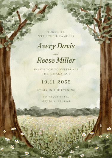Watercolor Woodland Tree Arch Wedding Invitation