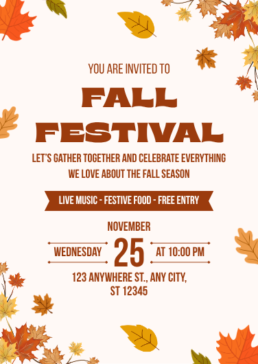 Beautiful Orange & Cream Fall Festival Invitation Template