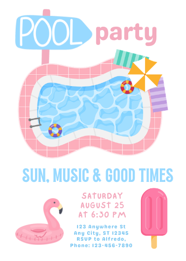 Pink and Blue Playful Pool Party Invitation Template