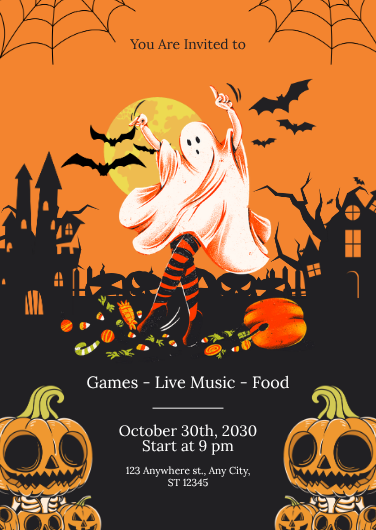Orange and Black Illustrated Halloween Party Invitation