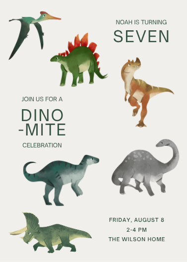 Watercolor Dinosaur Kids Birthday Invitation Template