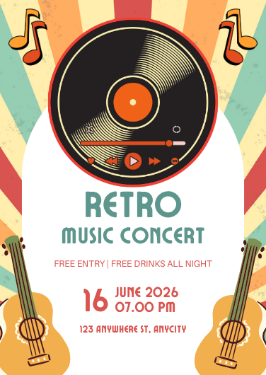Colorful Retro Music Concert Invitation Template