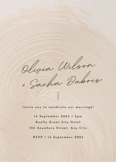 Beige Neutral Paint Stroke Minimalist Wedding Invitation