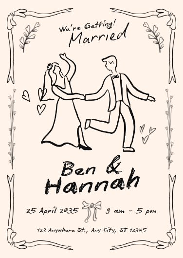 Cream and Black Hand Drawn Wedding Invitation Template
