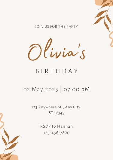 Beige and Brown Minimalist Floral Birthday Invitation