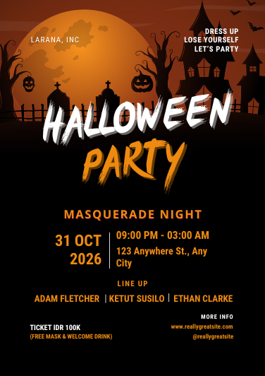 Spooky Orange and Black Retro Halloween Party Invitation