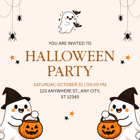 Cute Orange and Black Halloween Party Invitation