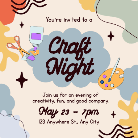 Orange & Blue Creative Craft Night Invitation Template