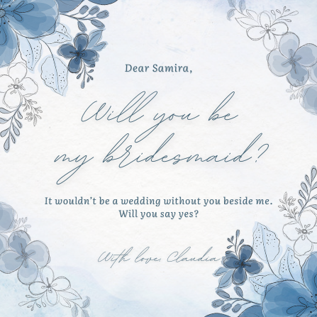 Blue and White Floral Bridesmaid Invitation Template