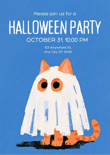 Cute Cat Ghost Halloween Kids Party Invitation Template