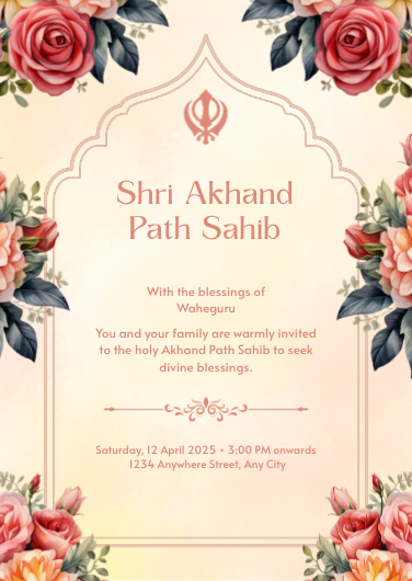 Red and Pink Floral Shri Akhand Path Sahib Invitation