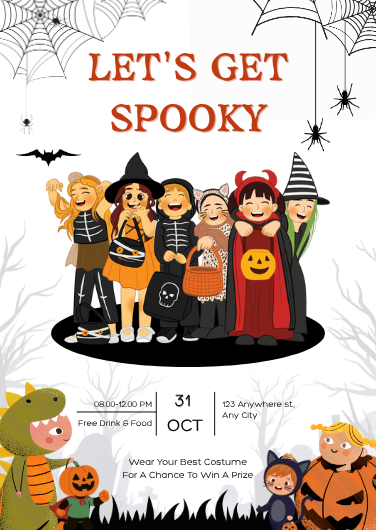 Orange and Black Kids Halloween Costume Party Invite