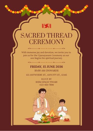 Brown Traditional Upanayanam Invitation Template