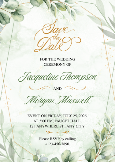 Sage Green White and Gold Floral Wedding Invitation