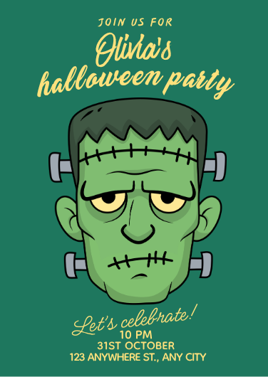 Illustrated Green Frankenstein Halloween Party Invitation